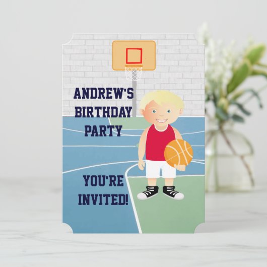 Schattigee Basketbal kinderen Verjaardagsfeestuitn Kaart (Staand voorkant)