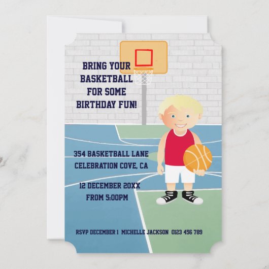 Schattigee Basketbal kinderen Verjaardagsfeestuitn Kaart (Achterkant)