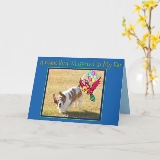 Schattigee Basset Hound & Bird op een grappige ver Kaart (Gele Bloem)