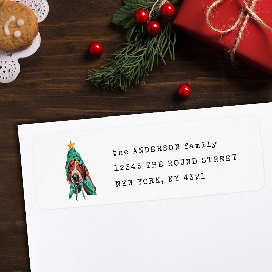Schattigee Basset Hound Christmas Dog Retouradres Etiket