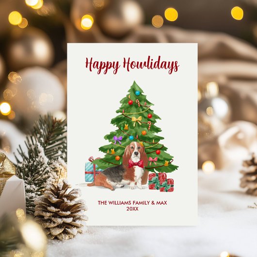Schattigee Basset Hound Dog Family Kerstmis Feestdagenkaart