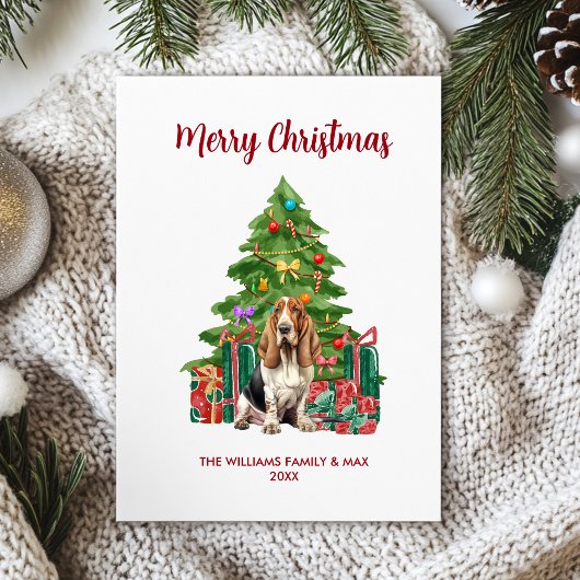 Schattigee Basset Hound Dog Family Kerstmis Feestdagenkaart
