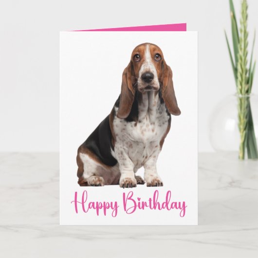 Schattigee Basset Hound Verjaardag Pink Dog Mom Kaart (Voorkant)