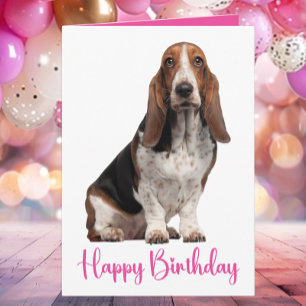 Schattigee Basset Hound Verjaardag Pink Dog Mom Kaart