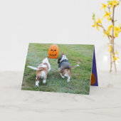 Schattigee Basset Hounds op grappige Halloween-Kaa Kaart (Gele Bloem)