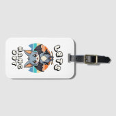 Schattigee Bat Hanging en Retro Sunset | Laten we Bagagelabel (Voorkant (horizontaal))