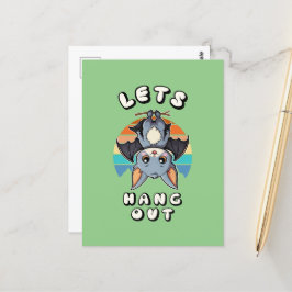 Schattigee Bat Hanging en Retro Sunset | Laten we  Briefkaart