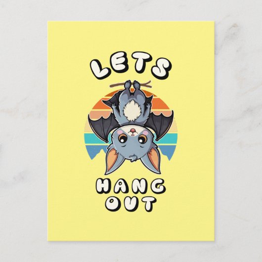 Schattigee Bat Hanging en Retro Sunset | Laten we  Briefkaart (Voorkant)