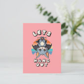 Schattigee Bat Hanging en Retro Sunset | Laten we  Briefkaart (Staand voorkant)