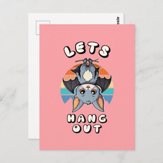 Schattigee Bat Hanging en Retro Sunset | Laten we  Briefkaart (Voorkant / Achterkant)