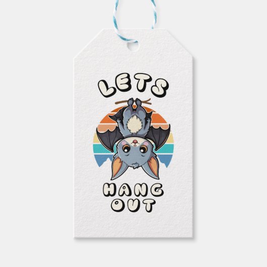 Schattigee Bat Hanging en Retro Sunset | Laten we  Cadeaulabel (Voorkant)