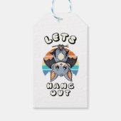 Schattigee Bat Hanging en Retro Sunset | Laten we  Cadeaulabel (Achterkant)