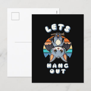 Schattigee Bat Hanging en Retro Sunset Laten we Feestdagenkaart