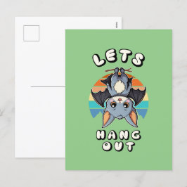 Schattigee Bat Hanging en Retro Sunset | Laten we  Feestdagenkaart