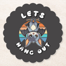 Schattigee Bat Hanging en Retro Sunset | Laten we  Kartonnen Onderzetters