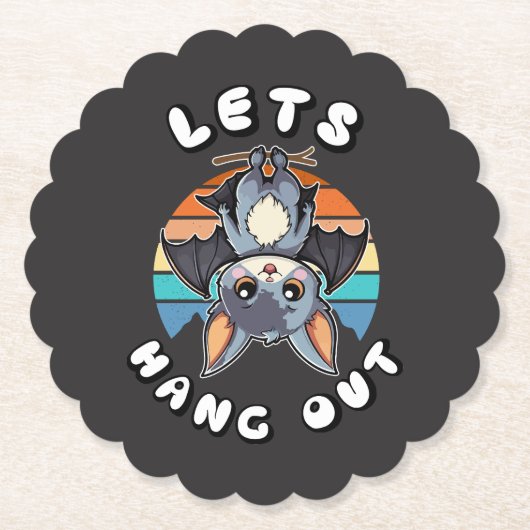 Schattigee Bat Hanging en Retro Sunset | Laten we Kartonnen Onderzetters (Voorkant)