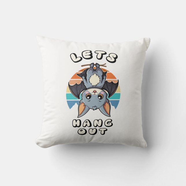 Schattigee Bat Hanging en Retro Sunset | Laten we  Kussen (Voorkant)