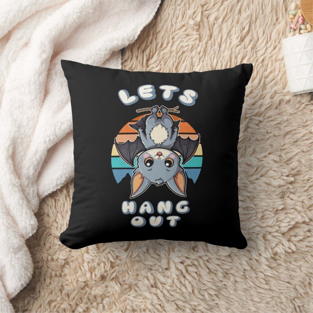 Schattigee Bat Hanging en Retro Sunset | Laten we  Kussen (Deken)