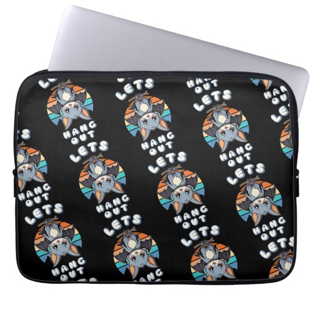 Schattigee Bat Hanging en Retro Sunset | Laten we  Laptop Sleeve (Voorkant)