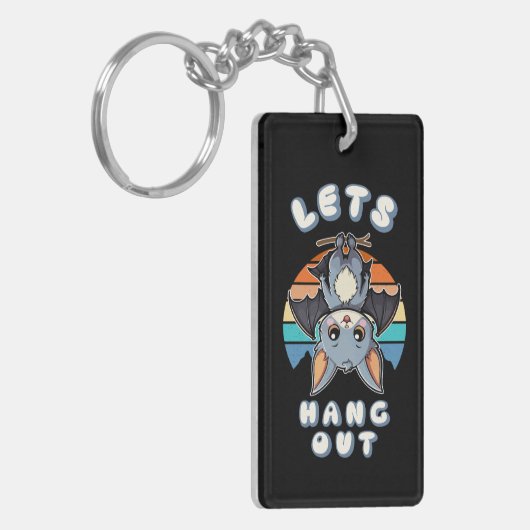 Schattigee Bat Hanging en Retro Sunset | Laten we  Sleutelhanger (Voorkant Links)