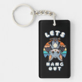 Schattigee Bat Hanging en Retro Sunset | Laten we  Sleutelhanger (Voorkant)