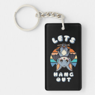 Schattigee Bat Hanging en Retro Sunset   Laten we  Sleutelhanger