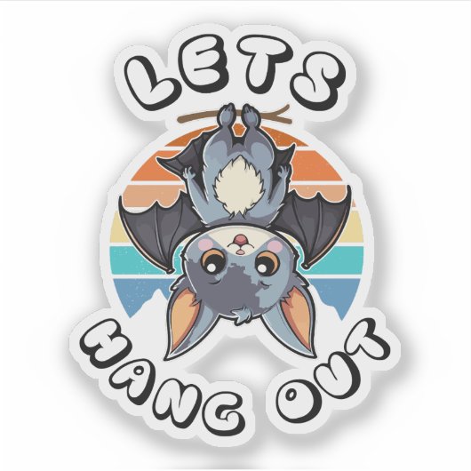Schattigee Bat Hanging en Retro Sunset | Laten we Sticker (Voorkant)
