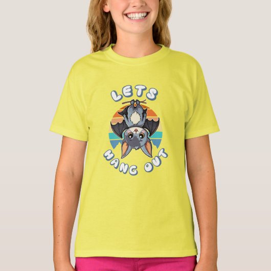 Schattigee Bat Hanging en Retro Sunset | Laten we  T-shirt (Voorkant)