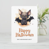 Schattigee Bat Kinder Happy Halloween Kaart (Staand voorkant)