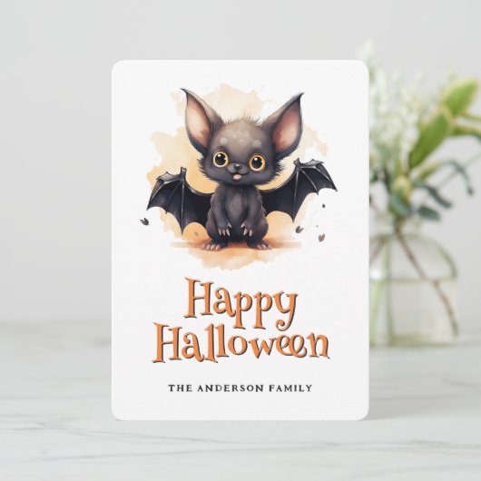 Schattigee Bat Kinder Happy Halloween Kaart (Staand voorkant)
