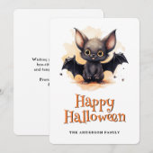 Schattigee Bat Kinder Happy Halloween Kaart (Voorkant / Achterkant)