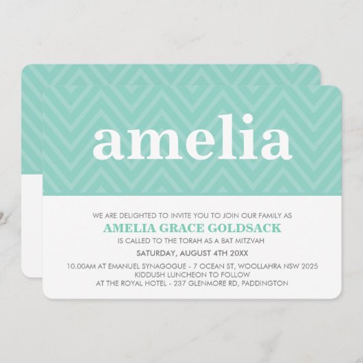 SCHATTIGEE BAT MITZVAH trendy naam chevron pattern Kaart (Voorkant / Achterkant)