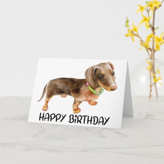 Schattigee Bday Puppy Hondenliefhebber Teckel Verj Kaart (Gele Bloem)