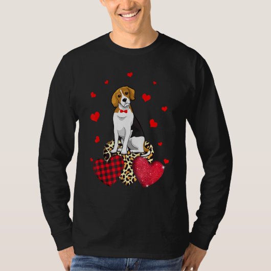 Schattigee Beagle 1 met Leopard Red Plaid Heart Id T-shirt (Voorkant)