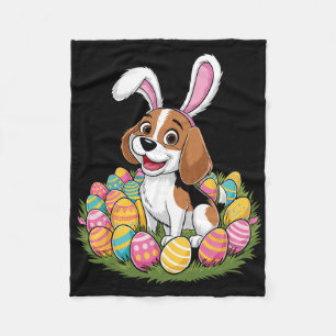 Schattigee Beagle Bunny Ears Easter Egg Hunt Happy Fleece Deken
