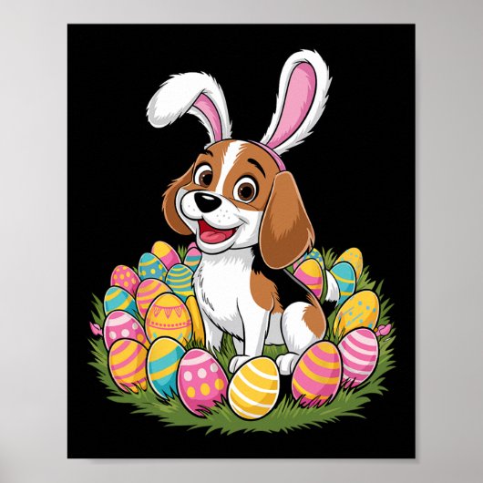 Schattigee Beagle Bunny Ears Easter Egg Hunt Happy Poster (Voorkant)