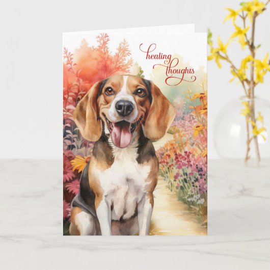 Schattigee Beagle Dog Garden Path Get Well Kaart (Gele Bloem)