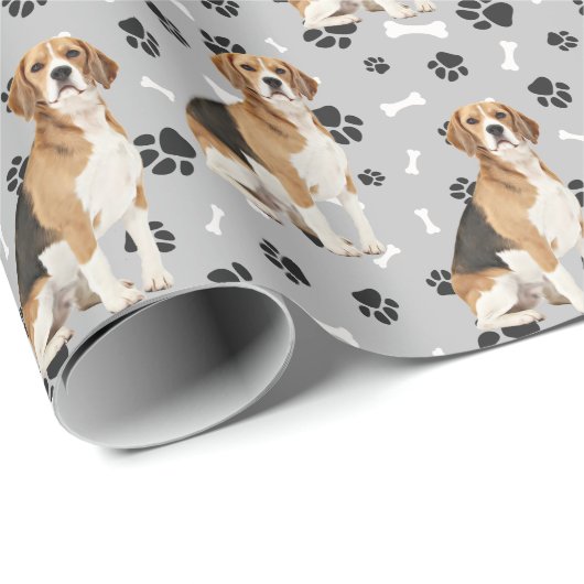 Schattigee Beagle Dog Paw Prints Alle Gelegenheid Cadeaupapier (Rol Hoek)