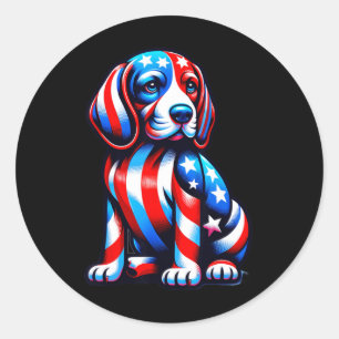 Schattigee Beagle Dog USA Vlag Vrouwen Mannen Hond Ronde Sticker
