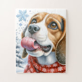 Schattigee Beagle Dog Winter Vakantie Sneeuwvlokke Legpuzzel (Verticaal)