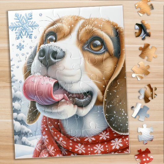 Schattigee Beagle Dog Winter Vakantie Sneeuwvlokke Legpuzzel