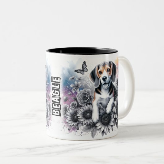 Schattigee Beagle Dog Wrap Tweekleurige Koffiemok (Voorkant rechts)