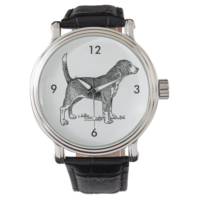 Schattigee Beagle Elegant Dog Drawing Horloge (Voorkant)