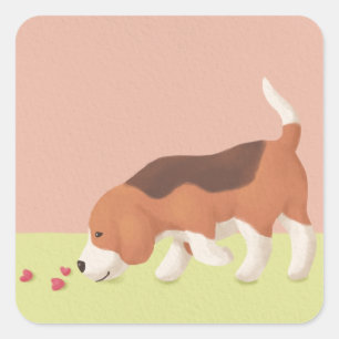 Schattigee Beagle & Harten Illustratie Vierkante Sticker