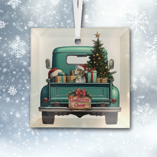 Schattigee Beagle Hound Dog Retro Truck Kerst Glas Ornament