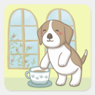 Schattigee Beagle & Kopje Koffie Vierkante Sticker