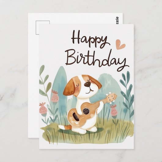 Schattigee Beagle met een gitaar Happy Birthday Briefkaart (Voorkant / Achterkant)