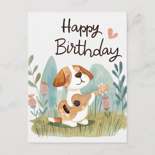 Schattigee Beagle met een gitaar Happy Birthday Briefkaart (Voorkant)