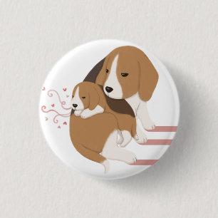 Schattigee Beagle Moeder & Baby Illustratie Ronde Button 3,2 Cm