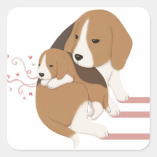 Schattigee Beagle Moeder & Baby Illustratie Vierkante Sticker